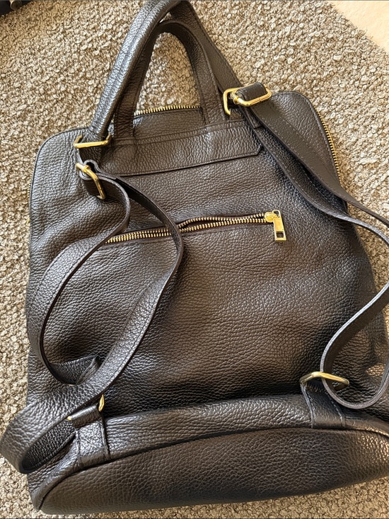 Pebbled Leather Backpack in black with Gold Hardware